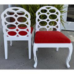 Frances Elkins Pair of Frances Elkins White Lacquer and Orange Velvet Side Chairs - 3670686