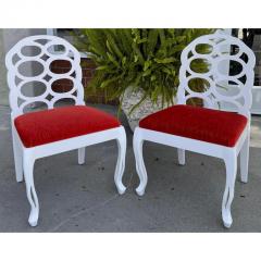 Frances Elkins Pair of Frances Elkins White Lacquer and Orange Velvet Side Chairs - 3670701