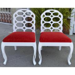 Frances Elkins Pair of Frances Elkins White Lacquer and Orange Velvet Side Chairs - 3670702