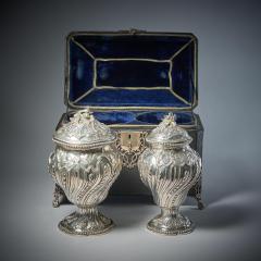 Francis Butty A Rare Silver Mounted George II Shagreen Tea Caddy with Silver Rocco Canistors - 3130154