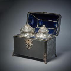 Francis Butty A Rare Silver Mounted George II Shagreen Tea Caddy with Silver Rocco Canistors - 3130160