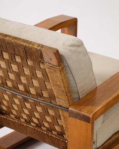 Francis Jourdain Elm Cord and Upholstery Lounge Chair by Francis Jourdain France c 1960 - 3666585