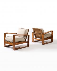 Francis Jourdain Elm Cord and Upholstery Lounge Chair by Francis Jourdain France c 1960 - 3666587