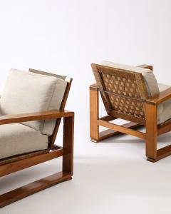 Francis Jourdain Elm Cord and Upholstery Lounge Chair by Francis Jourdain France c 1960 - 3666589