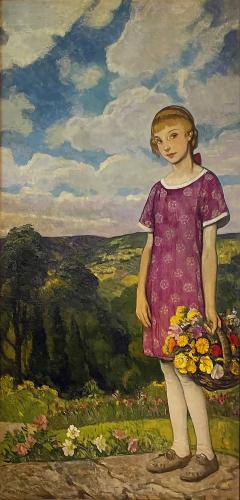 Francis Luis Mora Blond Girl with Basket of Flowers - 1995766