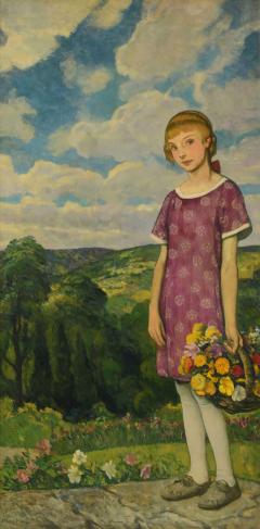 Francis Luis Mora Blond Girl with Basket of Flowers - 1996263