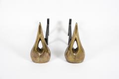 Franck Evennou Pair of 1980s bronze flamme andirons - 2112811