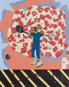 Francks Deceus Mumbo Jumbo BK 1 Ironic Figurative Painting with Pink and Blue Colors - 3822525