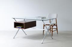 Franco Albini Center desk with dark wood drawers polished steel square tube leg - 3891625