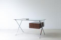 Franco Albini Center desk with dark wood drawers polished steel square tube leg - 3891640