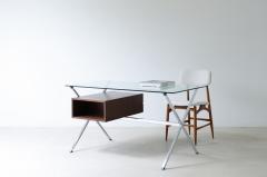 Franco Albini Center desk with dark wood drawers polished steel square tube leg - 3891642