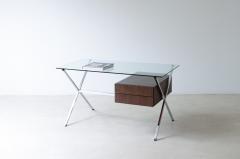 Franco Albini Center desk with dark wood drawers polished steel square tube leg - 3891643