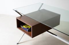 Franco Albini Center desk with dark wood drawers polished steel square tube leg - 3891645