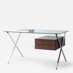 Franco Albini Center desk with dark wood drawers polished steel square tube leg - 3893416