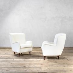 Franco Albini Franco Albini Attr Pair of Armchairs in White Fabric 50s - 2675152