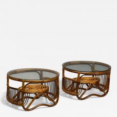 Franco Albini Franco Albini Style Italian Mid Century Modern Side Tables Bamboo Rattan - 3992527