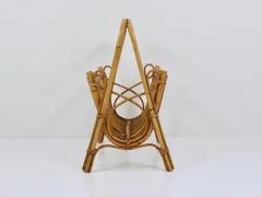 Franco Albini Franco Albini Style Rattan Bamboo Magazine Rack Newspaper Stand France 1950s - 4066583