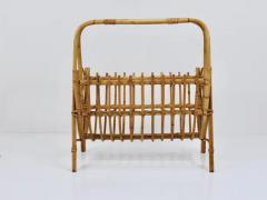 Franco Albini Franco Albini Style Rattan Bamboo Magazine Rack Newspaper Stand France 1950s - 4066586