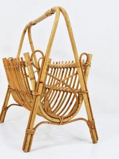 Franco Albini Franco Albini Style Rattan Bamboo Magazine Rack Newspaper Stand France 1950s - 4066637