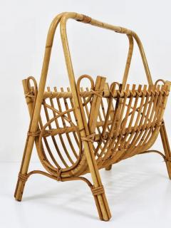 Franco Albini Franco Albini Style Rattan Bamboo Magazine Rack Newspaper Stand France 1950s - 4066648
