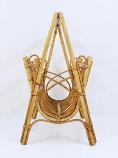 Franco Albini Franco Albini Style Rattan Bamboo Magazine Rack Newspaper Stand France 1950s - 4066710