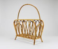 Franco Albini Franco Albini Style Rattan Bamboo Magazine Rack Newspaper Stand Italy 1970s - 4313190
