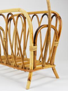 Franco Albini Franco Albini Style Rattan Bamboo Magazine Rack Newspaper Stand Italy 1970s - 4313191