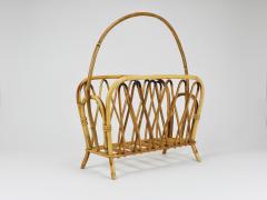 Franco Albini Franco Albini Style Rattan Bamboo Magazine Rack Newspaper Stand Italy 1970s - 4313192