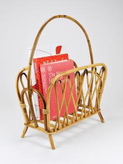 Franco Albini Franco Albini Style Rattan Bamboo Magazine Rack Newspaper Stand Italy 1970s - 4313193