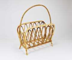 Franco Albini Franco Albini Style Rattan Bamboo Magazine Rack Newspaper Stand Italy 1970s - 4313221