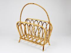 Franco Albini Franco Albini Style Rattan Bamboo Magazine Rack Newspaper Stand Italy 1970s - 4313223