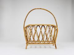 Franco Albini Franco Albini Style Rattan Bamboo Magazine Rack Newspaper Stand Italy 1970s - 4313239