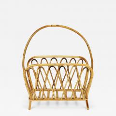 Franco Albini Franco Albini Style Rattan Bamboo Magazine Rack Newspaper Stand Italy 1970s - 4319724