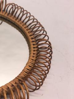 Franco Albini Italian Mid Century Modern Round Mirror in Rattan Attributed to Franco Albini - 2374744