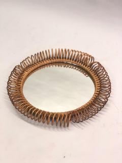 Franco Albini Italian Mid Century Modern Round Mirror in Rattan Attributed to Franco Albini - 2374745