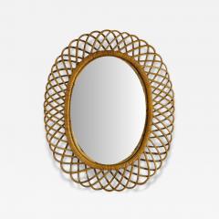 Franco Albini Italian Modern Rattan Bamboo Wall Mirror Italy 1960s - 4384608