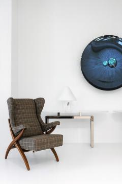 Franco Albini Mid Century Franco Albini Fiorenza Graphite blue Wool Ash Italian 1950 Armchair - 4420958