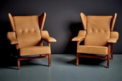 Franco Albini New upholstered Lounge Chairs in Cognac Leather in the manner of Franco Albini - 4570629
