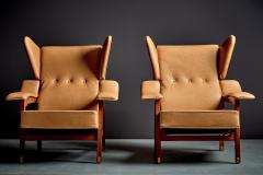 Franco Albini New upholstered Lounge Chairs in Cognac Leather in the manner of Franco Albini - 4570631