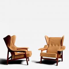 Franco Albini New upholstered Lounge Chairs in Cognac Leather in the manner of Franco Albini - 4574018