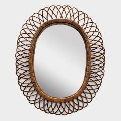 Franco Albini PAIR OF BAMBOO AND RATTAN OVAL MIRRORS 1960  - 4244530