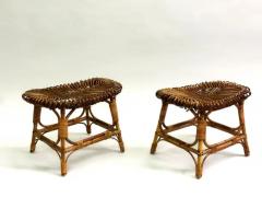 Franco Albini Pair of Italian Mid Century Modern Rattan Stools Benches attr Franco Albini - 4112229