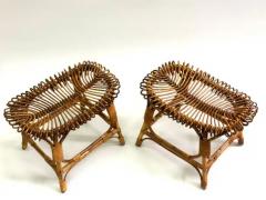 Franco Albini Pair of Italian Mid Century Modern Rattan Stools Benches attr Franco Albini - 4112236