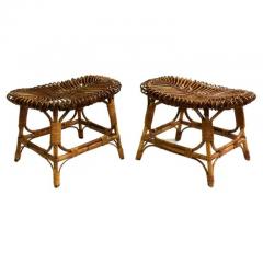 Franco Albini Pair of Italian Mid Century Modern Rattan Stools Benches attr Franco Albini - 4112246
