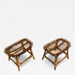 Franco Albini Pair of Italian Mid Century Modern Rattan Stools Benches attr Franco Albini - 4123535