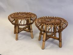 Franco Albini Pair of Italian Mid Century Modern Rattan and Bamboo Stools by Franco Albini - 1696174