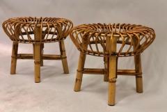 Franco Albini Pair of Italian Mid Century Modern Rattan and Bamboo Stools by Franco Albini - 1696175