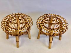 Franco Albini Pair of Italian Mid Century Modern Rattan and Bamboo Stools by Franco Albini - 1696176