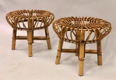 Franco Albini Pair of Italian Mid Century Modern Rattan and Bamboo Stools by Franco Albini - 1696184