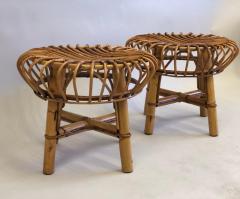 Franco Albini Pair of Italian Mid Century Modern Rattan and Bamboo Stools by Franco Albini - 1696185